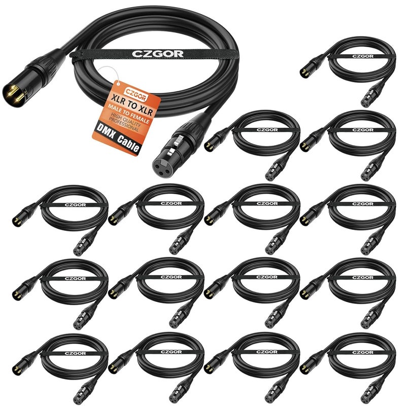 Czgor DMX Cable 6.5ft 16 Pack, Flexible 3-Pin Gold-Plated XLR Male to Female Cable Wire for Stage Lighting Signal XLR Connection Compatible with Microphone, Stage Light, Par Light Input & Output - Image 1